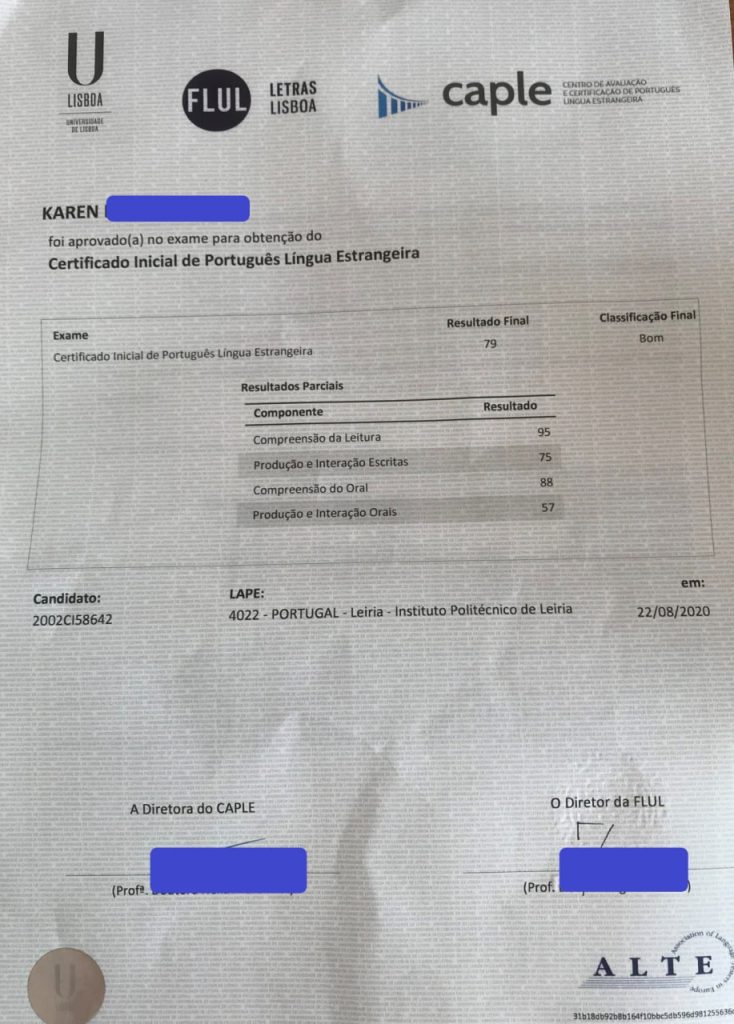   certificado CAPLE português online